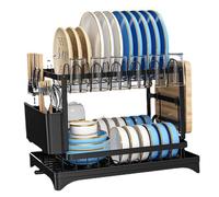 Generic Rack de Séchage à Vaisselle, 2 Niveaux en Aluminium avec Porte-drainage Ustensile Dish Rack Cuisine Séchage.