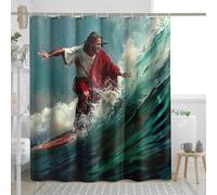 Generic Rideau de douche Jésus avec 12 crochets Surf Été Personnalités intéressantes Vie Personnalité spéciale Tissu polyester imperméable décoratif Salle de bain Maison Hôtel Long rideau de douche