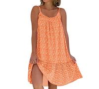 Generic Robe à Bretelles Femme Ete- Robe Fleurie Ete-Sexy Robe de Plage Femme De Mode Col en U Florale Robe d'été Courte et Ample Dress sans Manches à Fines Bretelles Décontractée Lâche Robes Courte