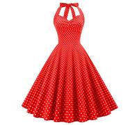 Generic Robe de Palais rétro à Pois, Dos Nu, à Lacets, Coupe cintrée, avec Swing Complet, pour Femmes d'europe et d'Amérique - Bas Rouge avec Petits Points Blancs - M