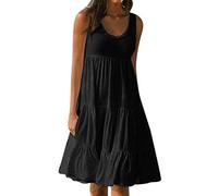 Generic Robe de Plage Femme Larges Bretelles-Robe d'été Grande Taille-Robe Mi Longue Sexy Couleur Unie Loisirs Robes sans Manches Simple Classique de Basic Casual Dress pour pour Vacances Voyage