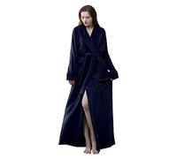 Generic - Robe ou Peignoir Femme Hiver Polaire à Capuche avec Poches et Ceinture - Longue Grande Taille Ultra Doux Confortable - Marine, M, L, XL