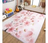 Generic Rose Tapis de Salon 80 x 150cm Fleurs de Cerisier Roses du Japon Tapis Doux Poils Courts Moderne Antidérapant Grand Tapis pour Salon Chambre Décoration d'intérieur Garçons Filles Adolescents