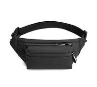 Generic Sac banane imperméable en cuir synthétique noir, 31,8 x 5,8 x 12,9 cm, style holographique moderne, sac à bandoulière résistant à l'eau pour voyage, sport, extérieur, noir, 12.5X2.3X4.7Inch