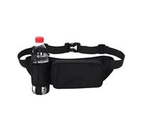 Generic Sac banane noir résistant à l'eau, plusieurs poches avant avec porte-bouteille, sangle réglable, 38,1 x 12,7 cm, sac banane de sport unisexe pour randonnée, voyage, fitness