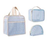 Generic Sac de rangement de voyage en PVC de grande capacité, 3 pièces, sac de voyage transparent et portable en maille pour salle de bain, douche, sac de voyage, bleu, 23x13x22CM/9.06x5.12x8.66