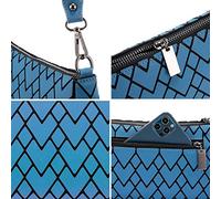 Generic Sac Géométrique Holographique Lumineux Grande Capacité Portefeuille à Motifs Rhombes Design Tendance pour Voyage et Soirées Matériau PU Taille 27x6x13cm (Bleu en Forme de Coeur)