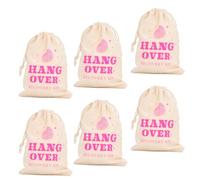 Generic Sacs Cadeaux pour Enterrement de Vie de Jeune Fille, Pochettes Compactes en Lin avec Cordon de Serrage pour Fêtes Prénuptiales, 6 Pièces (GUEULE DE BOIS)