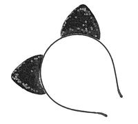 Generic Serre-tête Oreilles de Chat à Paillettes, Cerceaux de Cheveux Brillants pour Décoration de Fête pour Femmes, Usage Quotidien, Matériau en Fer 5,5 X 2,4 Pouces (BLACK)