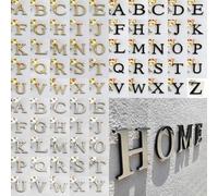 Generic Sticker mural 3D 15 cm doré - Alphabet entier et chiffres - Décoration murale grand miroir - Décoration murale pour la maison et le mariage - Petit autocollant mural acrylique - Décoration de