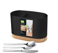 Generic Support à Couverts, Support à Baguettes avec Base en Bois, égouttoir à ustensiles de Cuisine, Noir, polypropylène et Bois de pin, Support de comptoir, égouttoir pour ustensiles de Cuisine