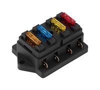 Generic Support de Boîte à Fusibles à Lame de Voiture avec Circuit à 4 Voies, Bloc à Fusibles à Lame Standard Durable 12-24 V pour Automobile, Camion, Bateau, 5 A + 10 A + 15 + 20, Noir