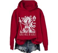 Generic Sweat-shirt à manches longues pour filles Halloween Vintage Drôle Graphique T-shirt à manches longues Pull à capuche pour femme, rouge, S