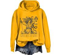 Generic Sweat-shirt à manches longues pour filles Halloween Vintage Drôle Graphique T-shirt à manches longues Pull à capuche pour femme, jaune, M