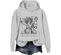 Generic Sweat-shirt à manches longues pour filles Halloween Vintage Drôle Graphique T-shirt à manches longues Pull à capuche pour femme, gris, L