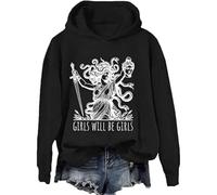 Generic Sweat-shirt à manches longues pour filles Halloween Vintage Drôle Graphique T-shirt à manches longues Pull à capuche pour femme, Noir , XXL