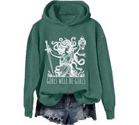 Generic Sweat-shirt à manches longues pour filles Halloween Vintage Drôle Graphique T-shirt à manches longues Pull à capuche pour femme, vert, XXL