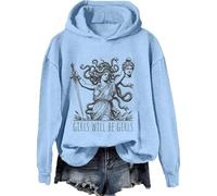 Generic Sweat-shirt à manches longues pour filles Halloween Vintage Drôle Graphique T-shirt à manches longues Pull à capuche pour femme, bleu, S