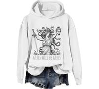 Generic Sweat-shirt à manches longues pour filles Halloween Vintage Drôle Graphique T-shirt à manches longues Pull à capuche pour femme, Blanc., 3XL
