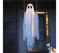 Generic Swinging Ghost: Hanging Swing Ghost Halloween Decor, Ghosts on a Swing with String Lights & Remote Control, Spooky Cute Decoration for Outdoor Front Porch Yard Tree