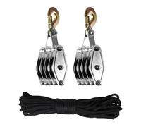 Generic Système de poulie de suspension à 4 roues, corde de 19,6 m, puissance de levage 8:1, noir, coque en alliage d'acier, sangle de transport, système de poulie, palan