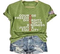 Generic T-shirt à col en V pour femme Courage, liberté, diversité, droit, gentillesse, justice, vert, L