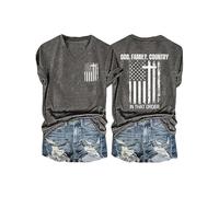 Generic T-shirt à manches courtes pour femme avec inscription « God Family Country in That Order Cross Faith », gris, S