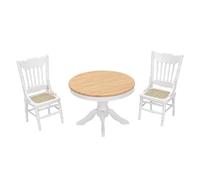 Generic Table à Manger et Chaises de Maison de Poupée 1:12 Scale, 3 Pcs Meubles Miniatures en Bois Massif avec Conception Détaillée