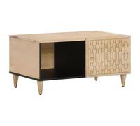 Generic Table basse en bois de manguier massif 80 x 50 x 40 cm - Grand espace de rangement - Design sculpté à la main - Bois de manguier massif avec finition naturelle décolorée - Pour salon de beauté