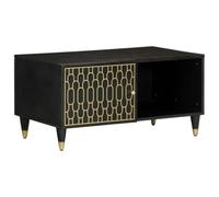 Generic Table basse en bois massif, 80 x 50 x 40 cm, grand espace de rangement, design sculpté à la main, bois de manguier massif avec finition naturelle décolorée pour la beauté du salon (noir)