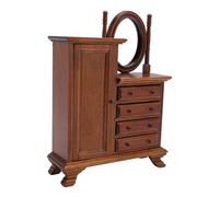 Generic Table de Coiffeuse en Bois pour Maison de Poupée avec Miroir, Porte Ouvrable, 4 Tiroirs, Commode Miniature pour Décoration de Scène de Maison de Poupée, Bouleau, échelle 1:12