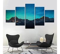 Generic Tableau Multi Panneau 5 Parties Porte Montagnes Ciel Étoilé Bleu (Xl/Avec Cadre 150 X 100 Cm) Art Mural Motif Moderne Impression Sur Toile Intissee, Tableau Deco,Peinture À L'Huile De Déco