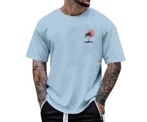 Generic Tee-Shirt Manches Courtes Tshirt Doux Léger Teeshirt Été Homme Tee Shirt Décontracté T-Shirt Extensible Impression Tshirt Fin Cut Vêtements Confortable Outdoor Ensemble Prime 02 Bleu Ciel M