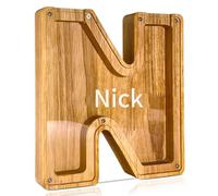 Generic Tirelire en Bois en Forme de Lettre - Tirelire Transparente Personnalisée Lettre A à Z, Cadeau de Noël ou d'anniversaire pour Enfants, Décoration D'intérieur,N