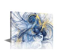 generic - Toile murale abstraite prête à être accrochée - Peinture dynamique futuriste moderne encadrée - Décoration murale d'intérieur - Bleu et jaune - 30,5 x 45,7 cm