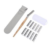 Generic Tondeuse à Sourcils Manuelle avec Protection en Maille de sécurité pour une épilation Précise du Visage, Idéale pour les Hommes et les Femmes - Comprend 10 Recharges, Manche en Bois, Kit de