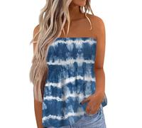 Generic Top Bandeau Femme,Femmes Sexy sans Manches Plissé Débardeur Élastique Doux Ruché Boheme Tube Top Chemise sans Bretelles Bandeau Idee Cadeau Femme,Bleu,XL,A86