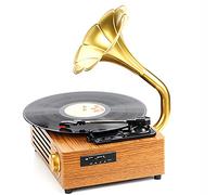 Generic Tourne-disque Bluetooth vintage en forme de klaxon, platines à 3 vitesses pour disques vinyles, haut-parleurs intégrés, lecteur vinyle Ruby Stylus