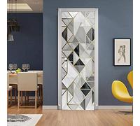 Generic Triangle Gris Géométrique 3D Porte Effet 80 x 200 cm - Sticker Mural Vinyle Gris - Sticker Porte Trompe L'Œil - Autocollant Muraux Salon, Cuisine, Chambre, Salle De Bain