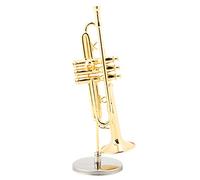 Generic Trompette Miniature Plaquée or, Modèle Musical avec Support et étui de Rangement en Bois pour Bibliothèque de Bureau, Cadeau 4x4x13cm