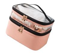 Generic Trousse de Maquillage Double Couche avec Matériau PVC Imperméable, Rangement Spacieux pour Les Essentiels de Maquillage de Voyage pour Femmes et Filles 23 X 7 X 16 Cm (Pink)
