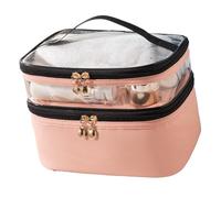 Generic Trousse de Maquillage Double Couche avec Matériau PVC Imperméable, Rangement Spacieux pour Les Essentiels de Maquillage de Voyage pour Femmes et Filles 23 X 7 X 16 Cm (Pink)