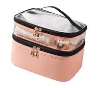 Generic Trousse de Maquillage Double Couche avec Matériau PVC Imperméable, Rangement Spacieux pour Les Essentiels de Maquillage de Voyage pour Femmes et Filles 23 X 7 X 16 Cm (Rose)