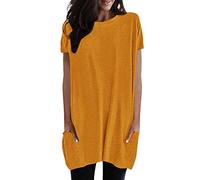 Generic Tunique Femme Longue- Tee Shirt Grande Taille-Haut Chic et Elegant avec Poche Top Style Classique de Base Chemise Couleurs Unies Amples Col Rond Décontractées été Blouse À Manches Courtes