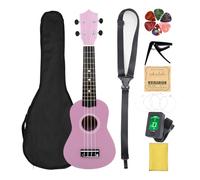 Generic Ukulélé Débutant 21 Pouces, Ensemble Complet avec Accordeur intégré et Sac coloré pour Enfants et Adultes, Construction en Tilleul (PINK)