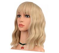 Generic Une Fausse Perruque aux Cheveux Bouclés, Perruque Synthétique à la Mode Réglable avec des Cheveux Bouclés avec Une Frange pour un Anniversaire (Or clair)