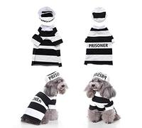 Generic Uniforme de Prison pour Chien et Chat avec Chapeau, Costume d'halloween Chaud pour Chiots, Facile à Nettoyer, Matériau mélangé Doux, Tailles S/M/L/XL (Café + Orange #29)