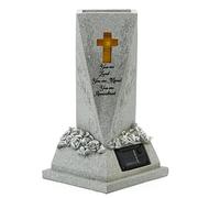 Generic Vase commémoratif avec lumière solaire - Design antique blanc - Décoration de cimetière - Lampe solaire - Construction en résine - 12,5 x 23,5 x 8,5 cm