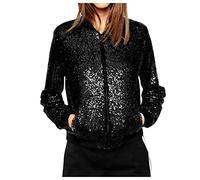 Generic Veste de Baseball à Paillettes Femmes Blouson Bomber Sequins À Manches Longues Veste Zip Bomber Manteau Outwear Paillettes Fête Brillant Vêtements Vintage Manteau