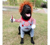 Generic Vêtements de Poupée Mortelle pour Chien, Costume de Cosplay d'halloween pour Animaux de Compagnie, Vêtements de Fête Amusants pour Chien + Chapeau, Matériau en Denim Respirant, Taille S,